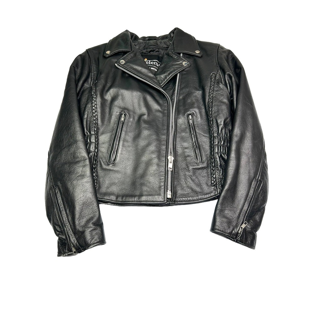 VTG X Element Womens Black Genuine Leather Biker Motor Jacket Insulated Size M